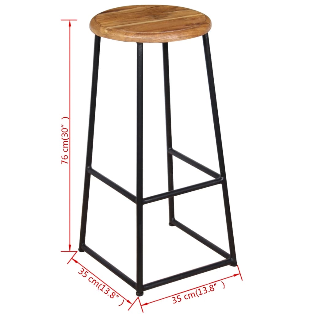 Bar Stool Set of 2 Brown Solid teak wood, iron Standard Durable