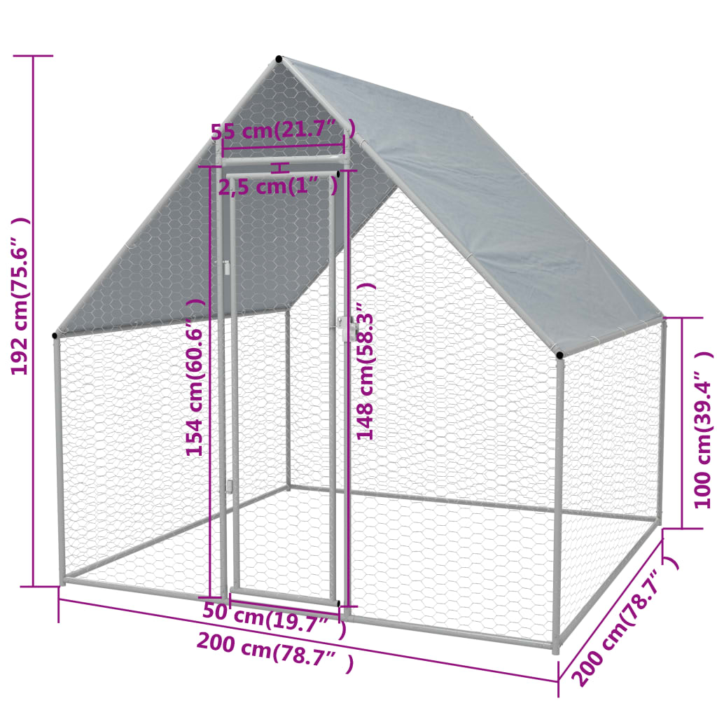 Outdoor Chicken Cage 6.6'x6.6'x6.3' Galvanized Steel