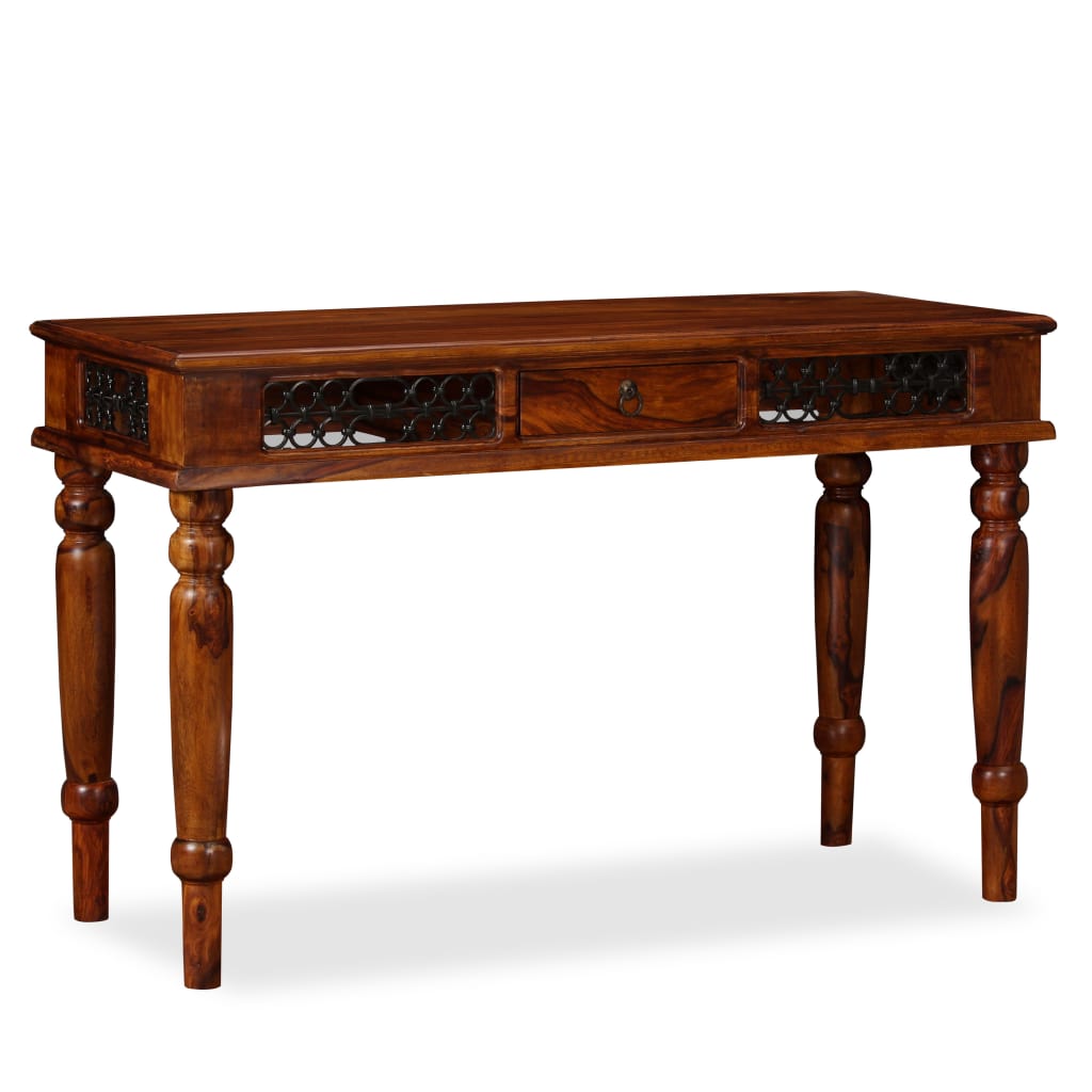 Writing Table Brown Solid Acacia Wood Large Storage