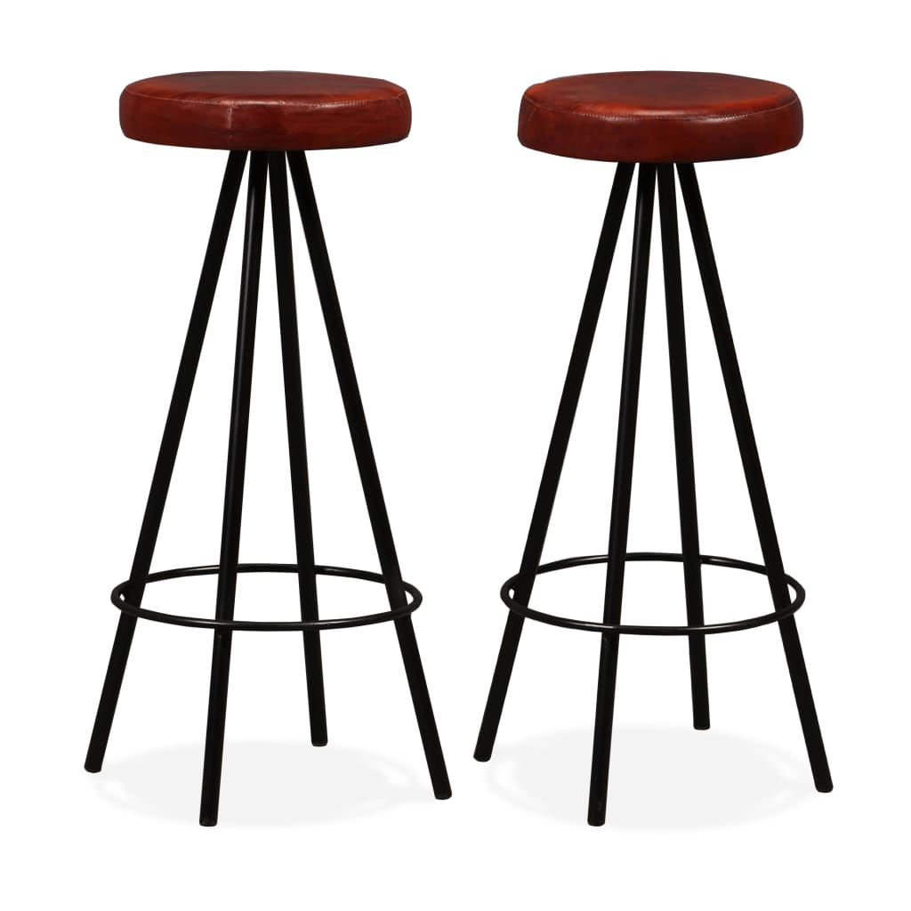 Bar Stool Set of 2 Brown Genuine leather Standard Industrial