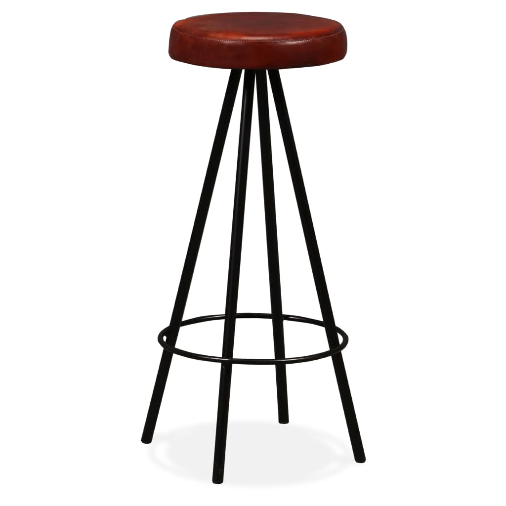 Bar Stool Set of 2 Brown Genuine leather Standard Industrial