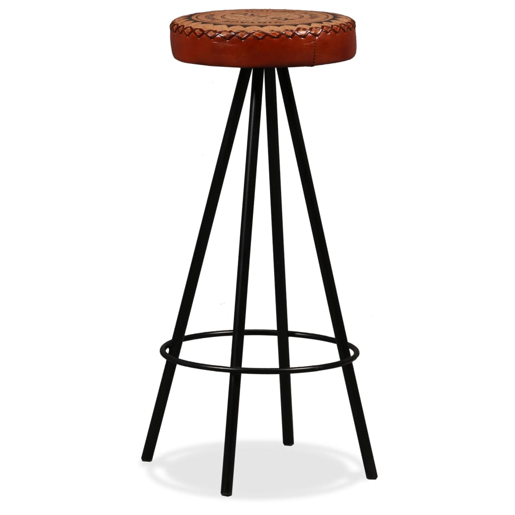 Bar Stool Set of 2 Brown and Black Real leather, canvas and steel