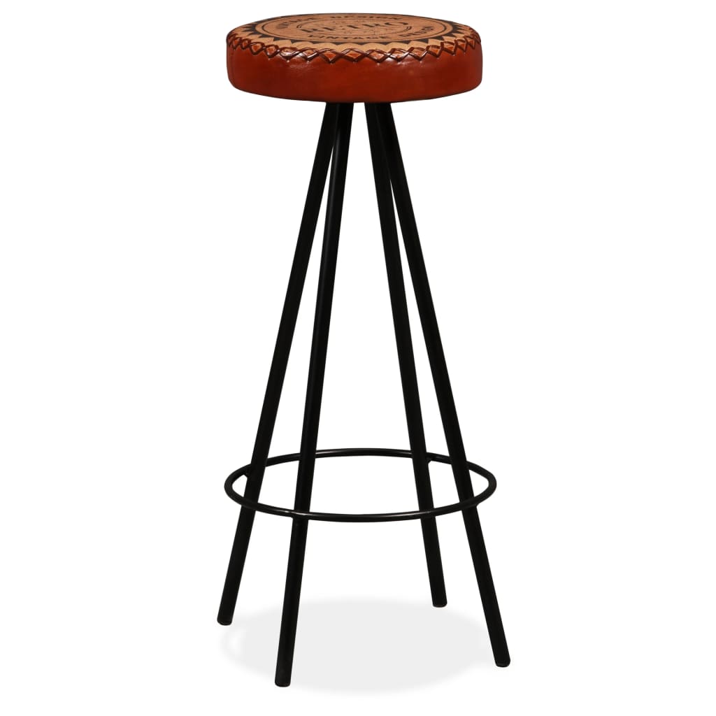 Bar Stool Set of 2 Brown and Black Real leather, canvas and steel