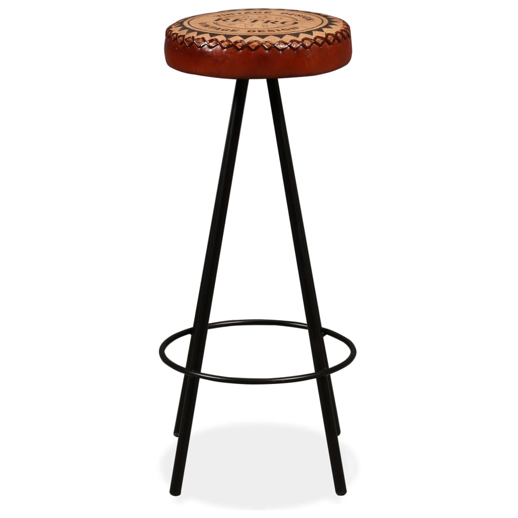 Bar Stool Set of 2 Brown and Black Real leather, canvas and steel