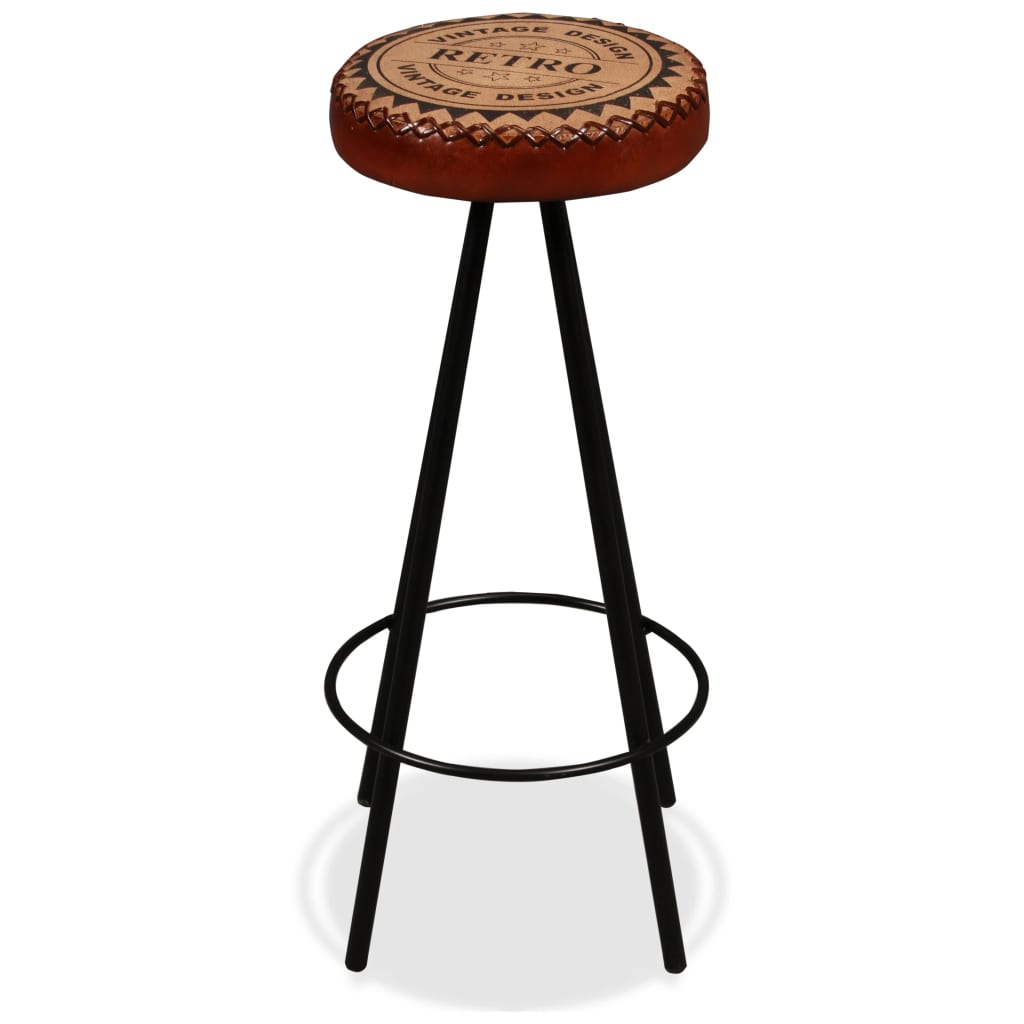 Bar Stool Set of 2 Brown and Black Real leather, canvas and steel