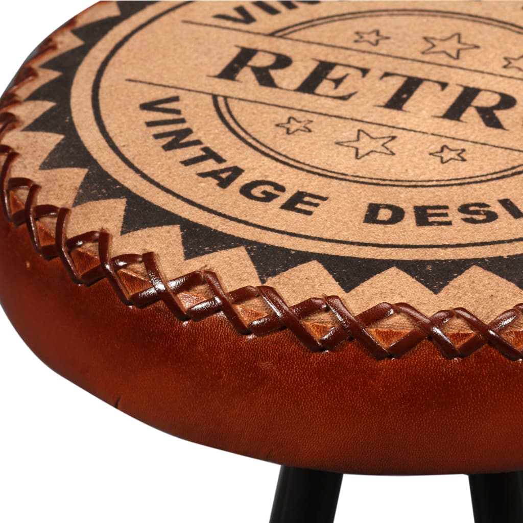 Bar Stool Set of 2 Brown and Black Real leather, canvas and steel