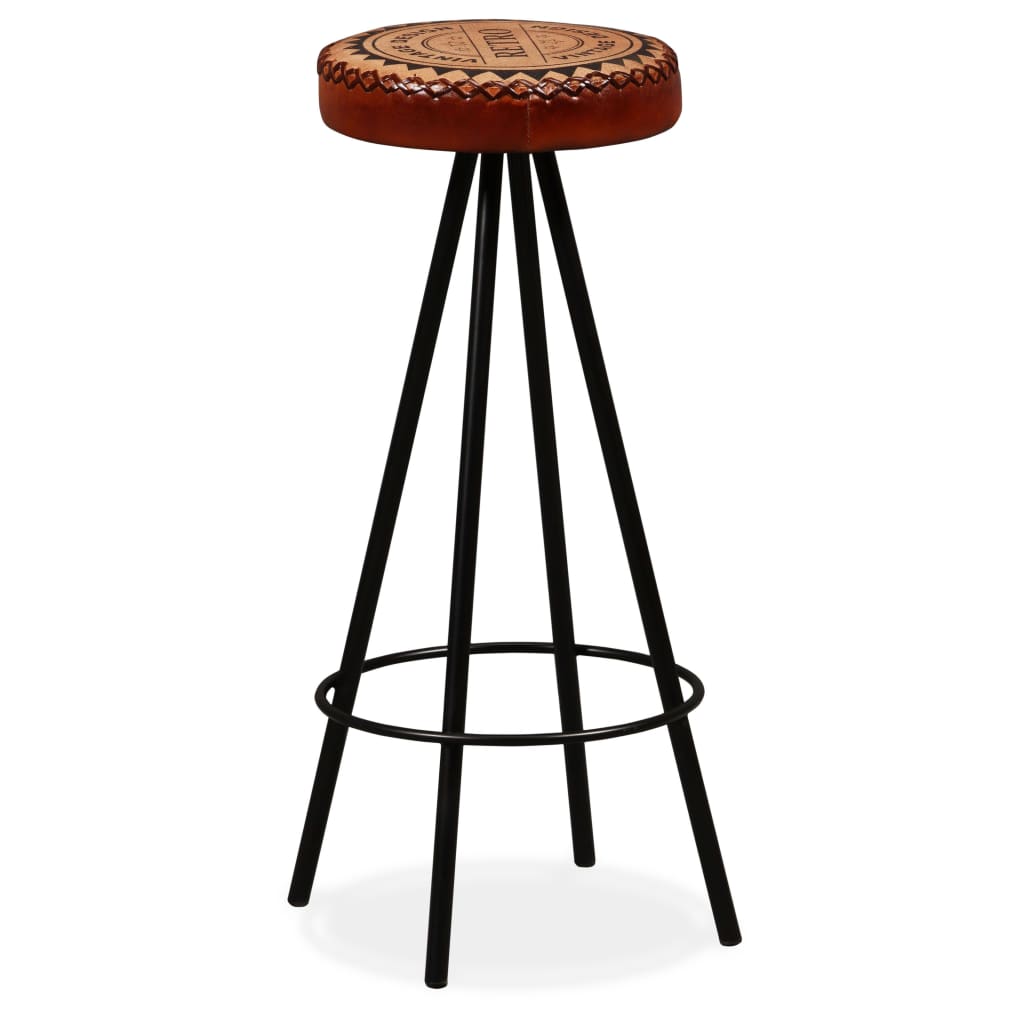 Bar Stool Set of 2 Brown and Black Real leather, canvas and steel