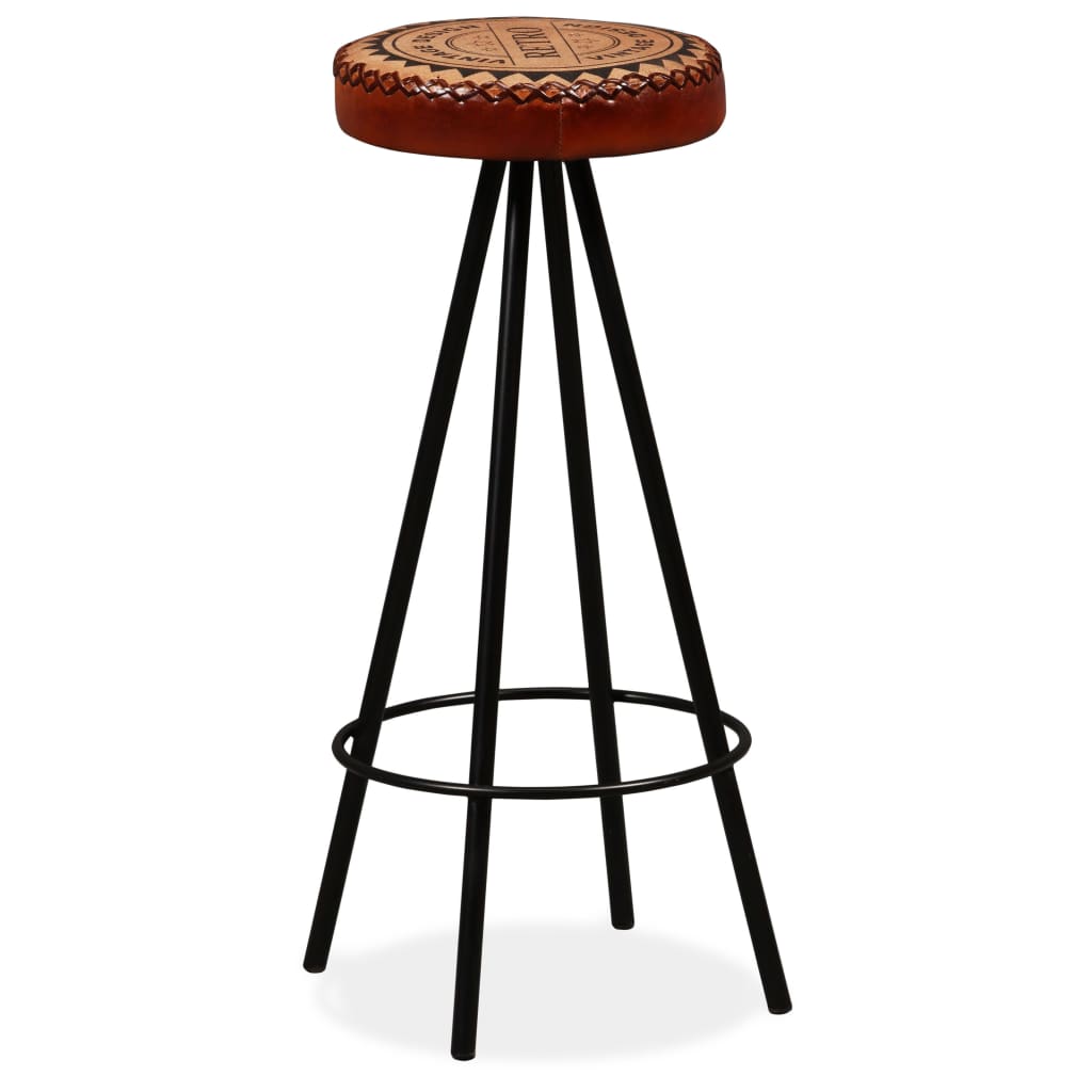 Bar Stool Set of 2 Brown and Black Real leather, canvas and steel