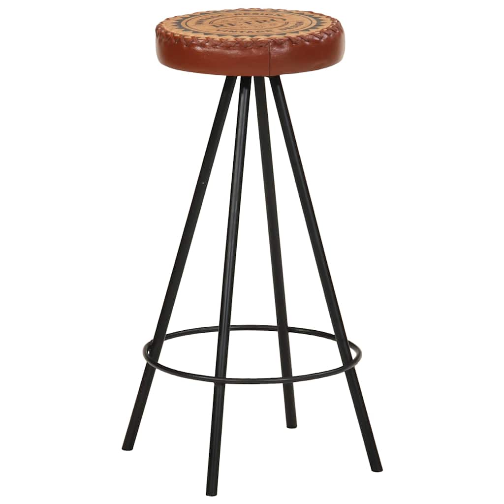 Bar Stool Set of 4 Brown and black Genuine leather, canvas, steel