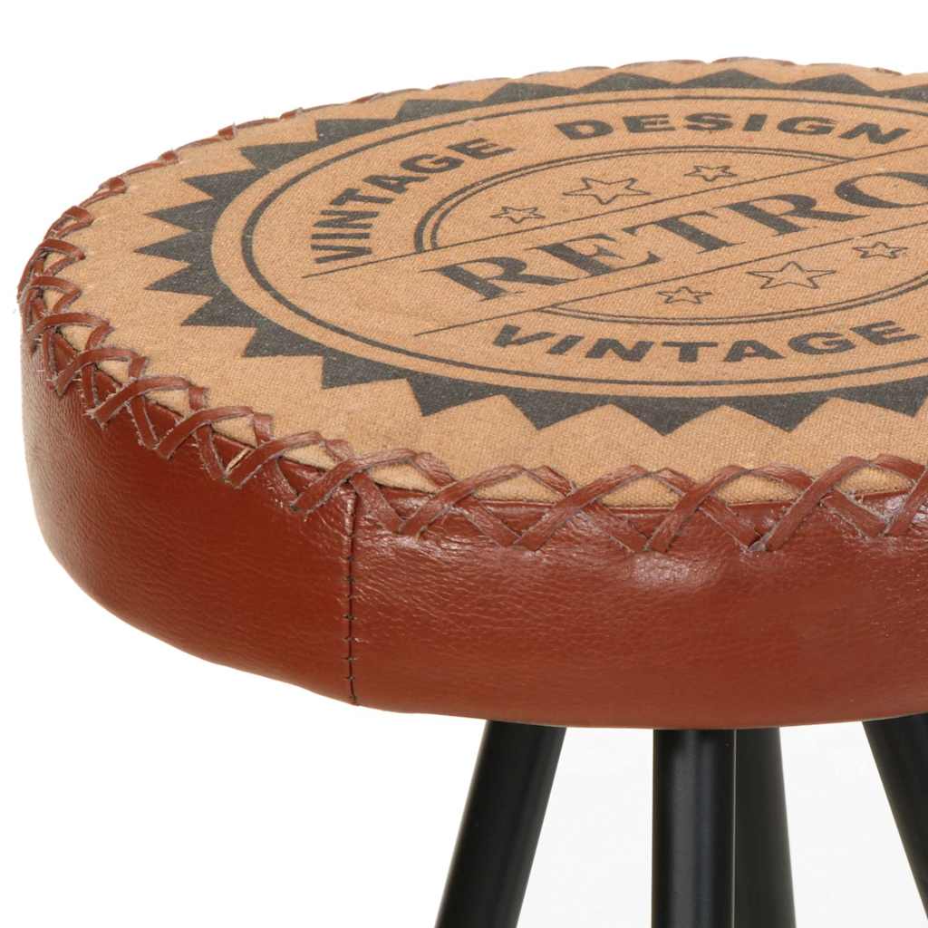 Bar Stool Set of 4 Brown and black Genuine leather, canvas, steel