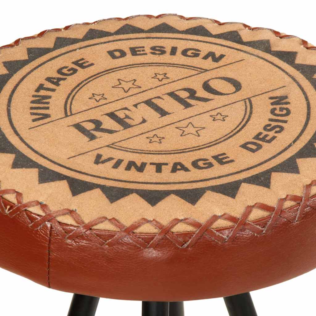 Bar Stool Set of 4 Brown and black Genuine leather, canvas, steel