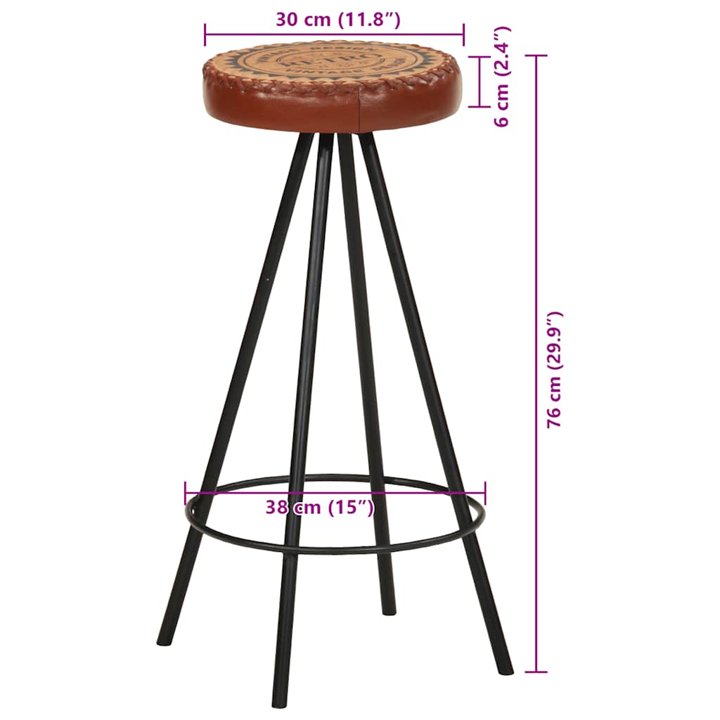 Bar Stool Set of 4 Brown and black Genuine leather, canvas, steel