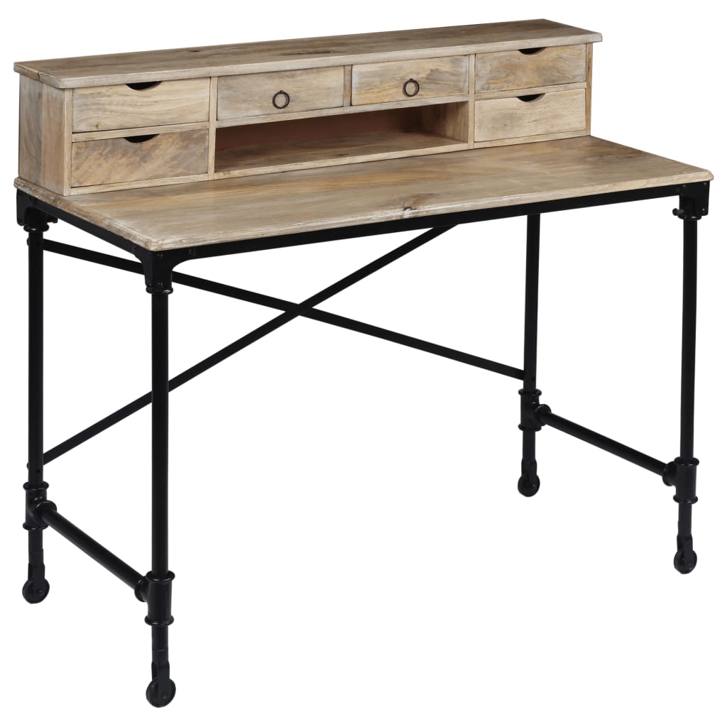 Writing Desk Natural Mango Wood Solid Mango Wood and Steel Medium