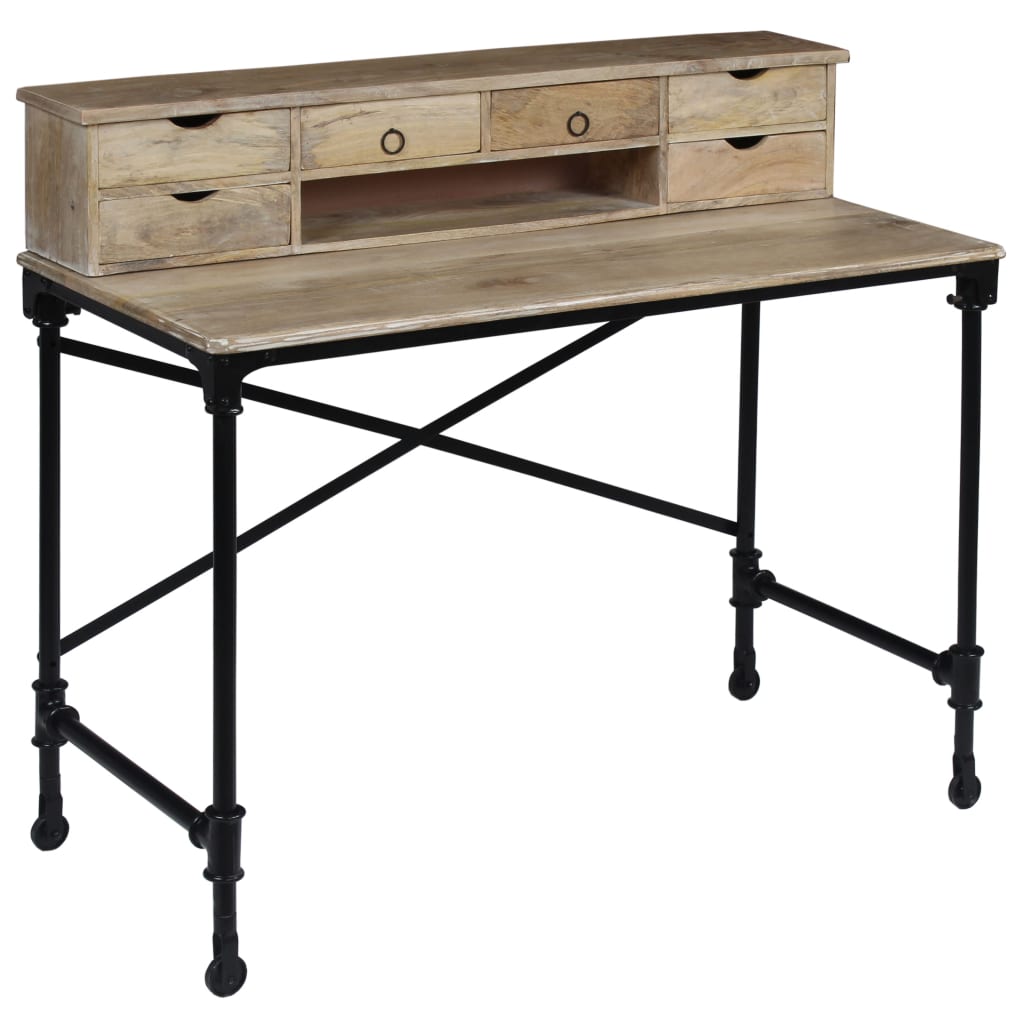 Writing Desk Natural Mango Wood Solid Mango Wood and Steel Medium