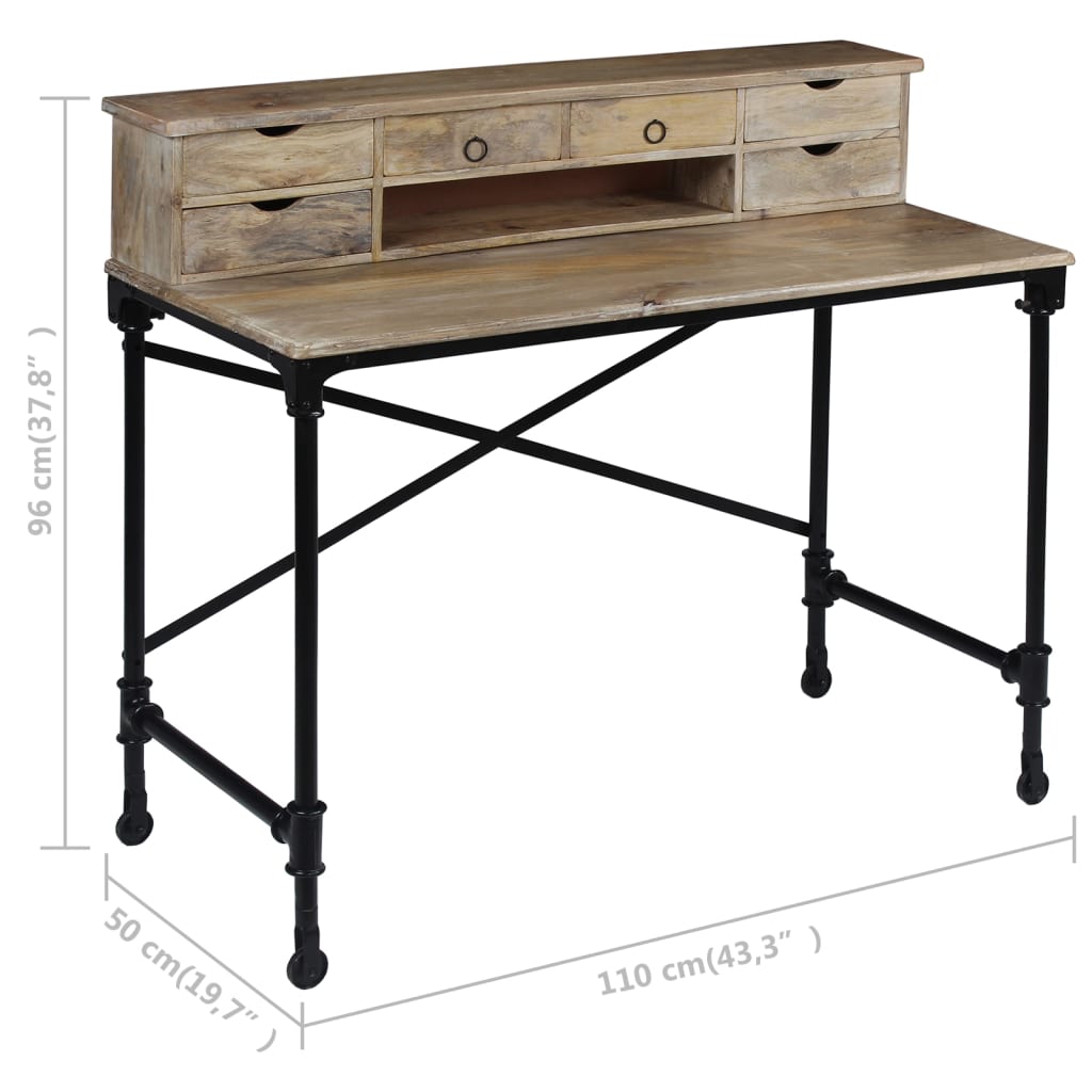 Writing Desk Natural Mango Wood Solid Mango Wood and Steel Medium