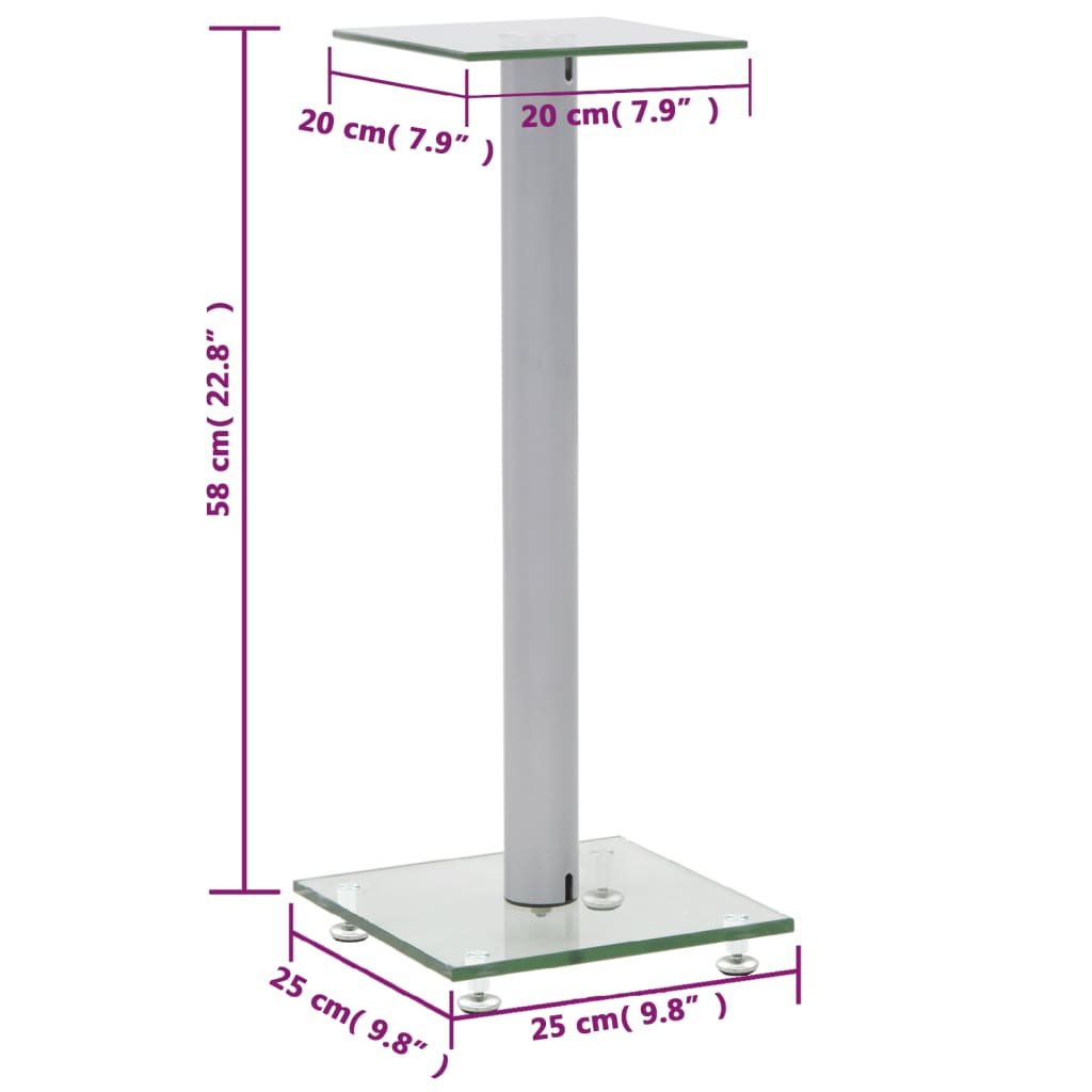 Speaker Stands 2 pcs Tempered Glass 1 Pillar Design Silver