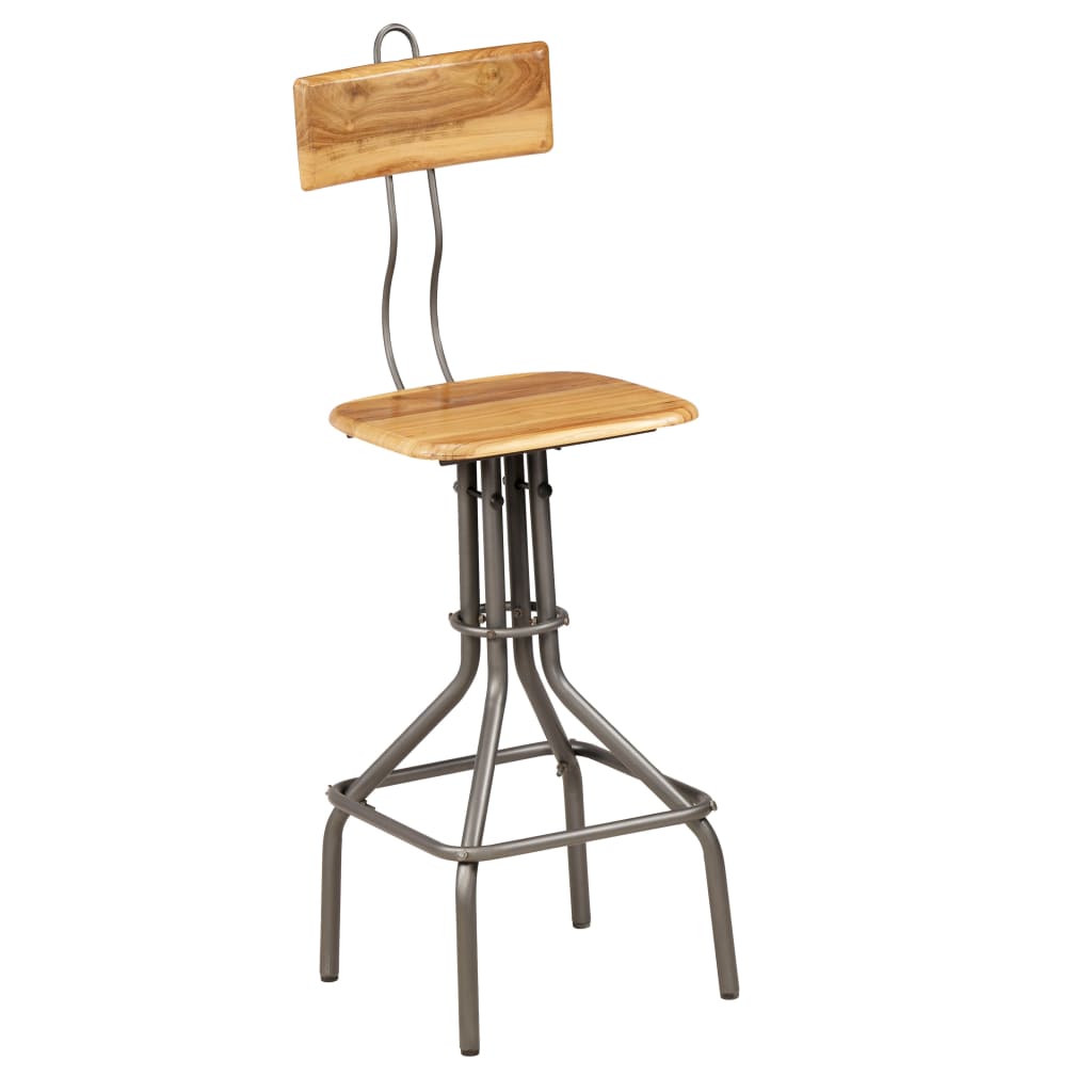 Bar Chair Set of 2 Teak and Steel Grey