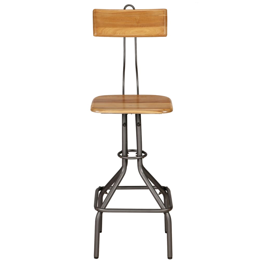 Bar Chair Set of 2 Teak and Steel Grey
