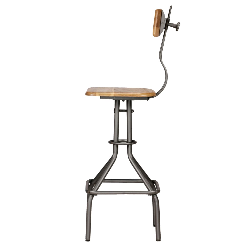 Bar Chair Set of 2 Teak and Steel Grey