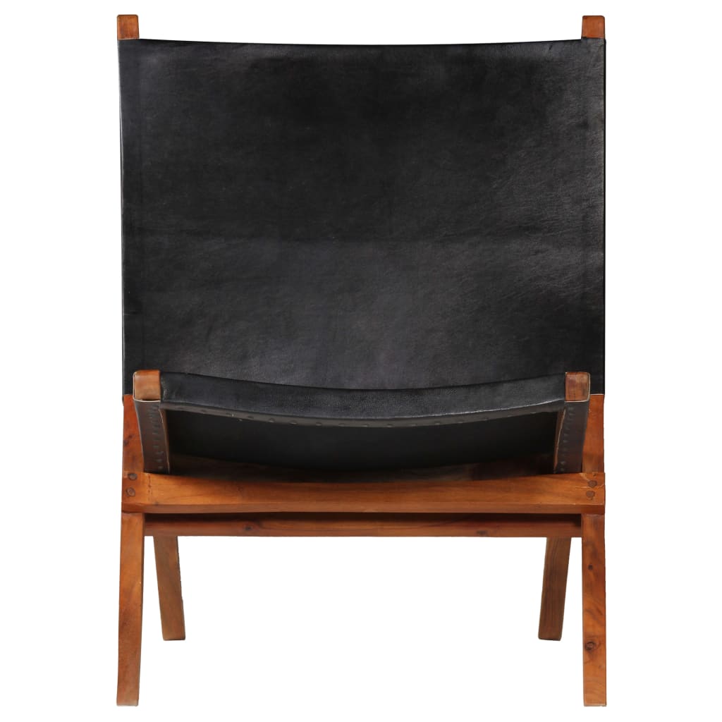 Chair Black Genuine goat leather, Solid Acacia wood Standard