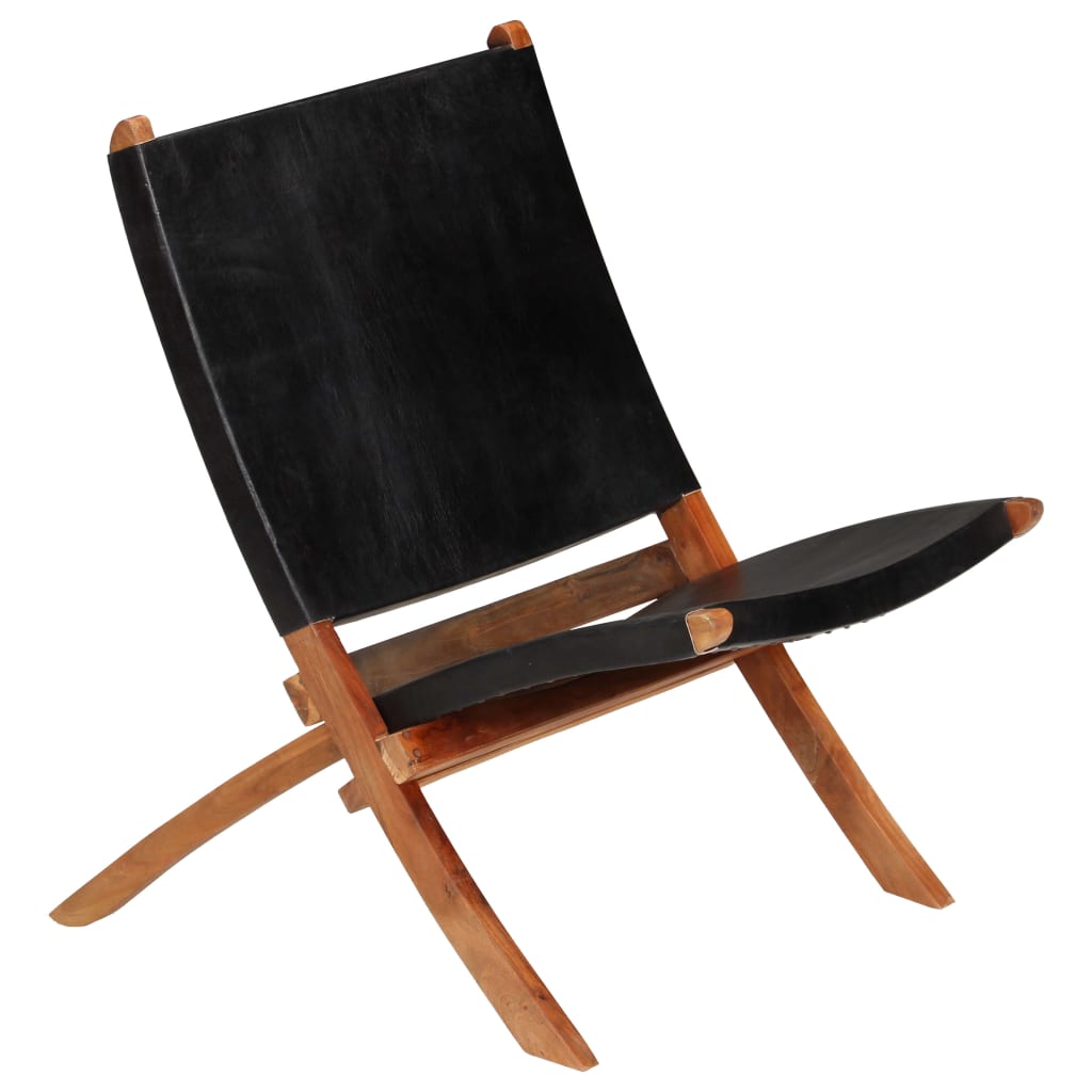 Chair Black Genuine goat leather, Solid Acacia wood Standard