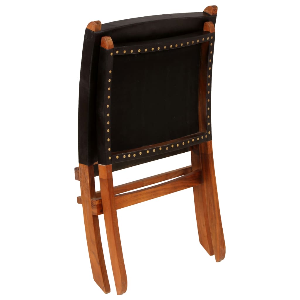 Chair Black Genuine goat leather, Solid Acacia wood Standard