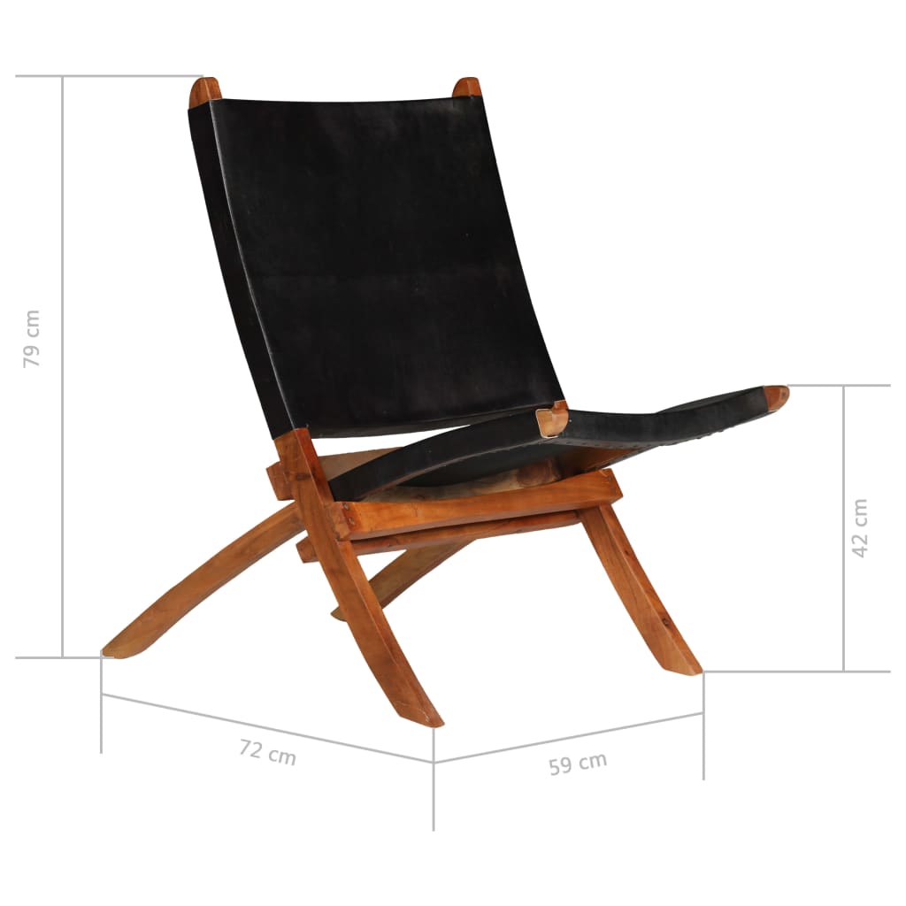 Chair Black Genuine goat leather, Solid Acacia wood Standard