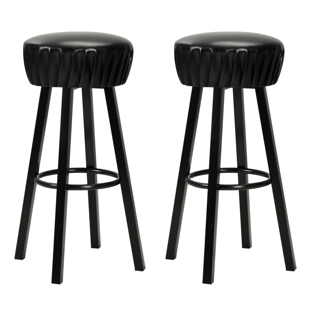 Bar Chair Set of 2 Black Faux leather, Steel Standard Footrest