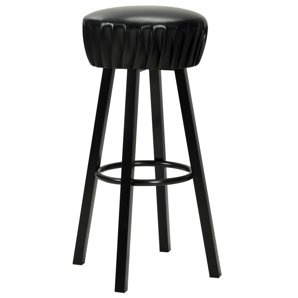 Bar Chair Set of 2 Black Faux leather, Steel Standard Footrest