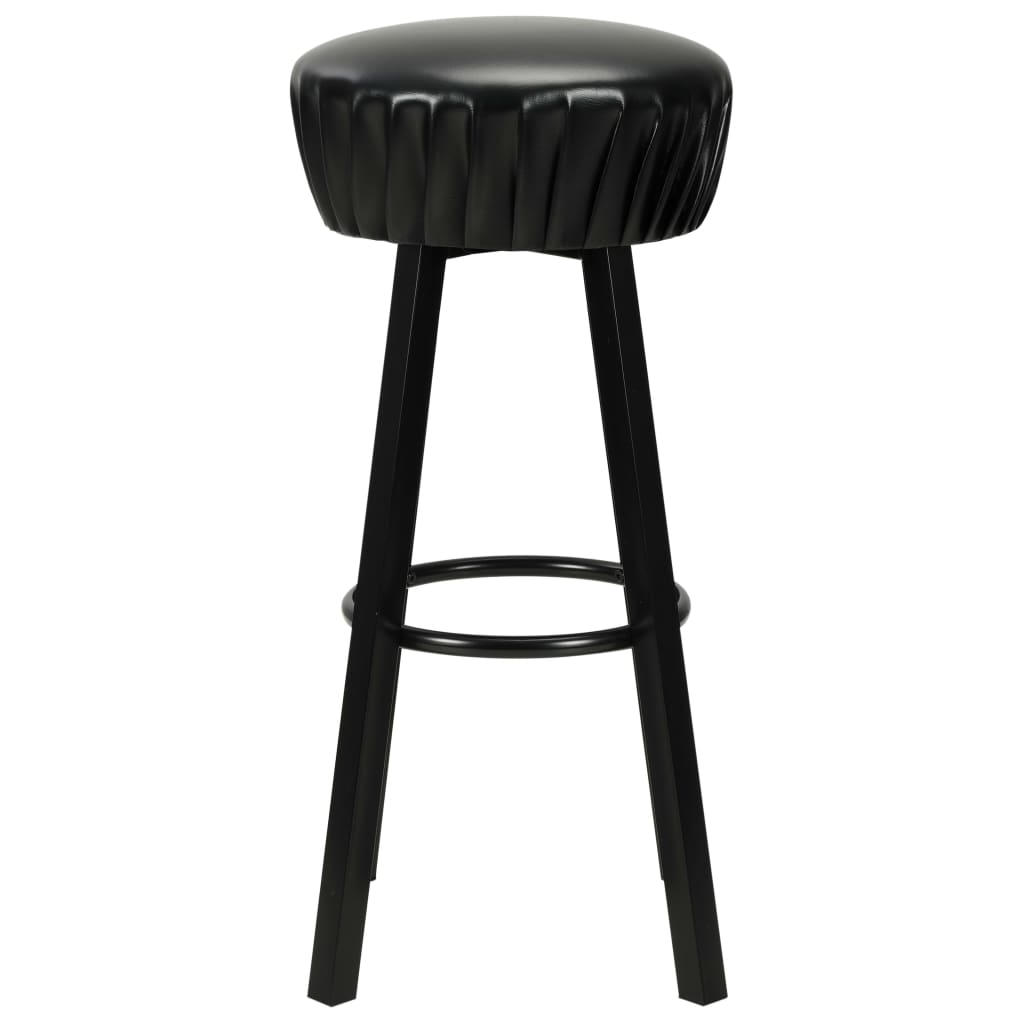 Bar Chair Set of 2 Black Faux leather, Steel Standard Footrest