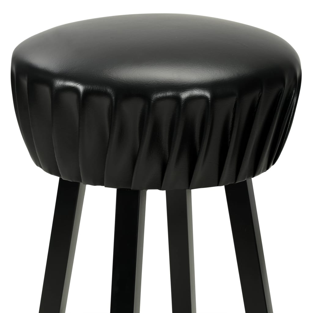 Bar Chair Set of 2 Black Faux leather, Steel Standard Footrest