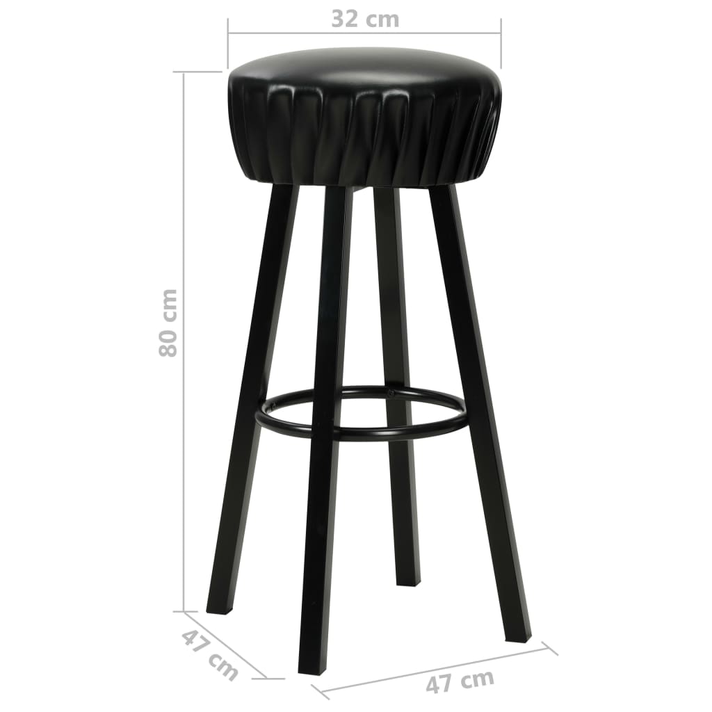 Bar Chair Set of 2 Black Faux leather, Steel Standard Footrest
