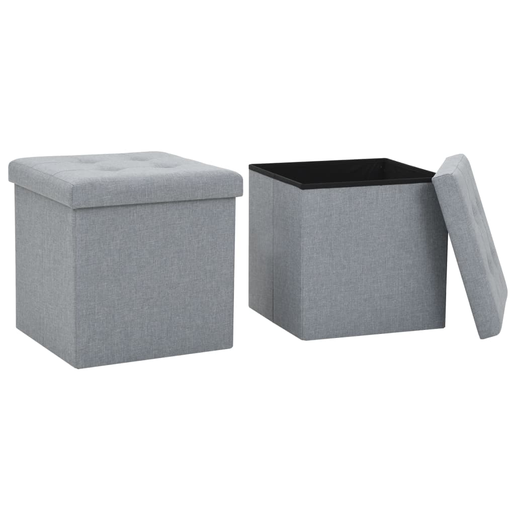 Storage Stool Set of 2 Light Grey Faux linen, MDF, Foam Medium