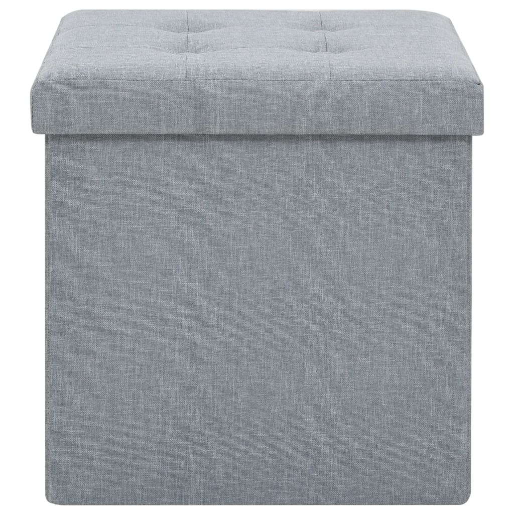 Storage Stool Set of 2 Light Grey Faux linen, MDF, Foam Medium