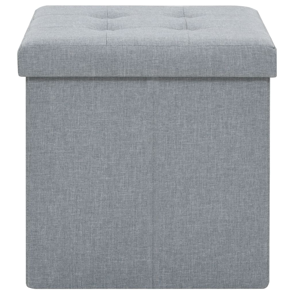 Storage Stool Set of 2 Light Grey Faux linen, MDF, Foam Medium