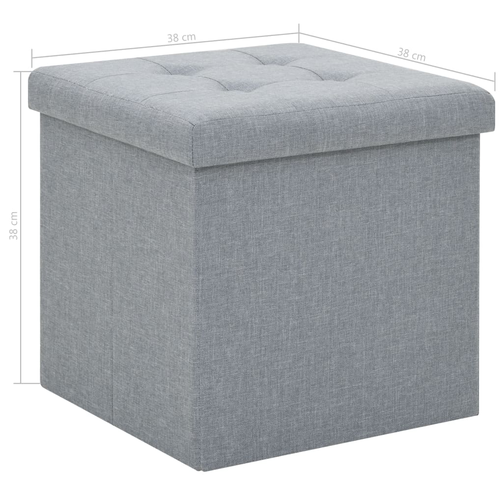 Storage Stool Set of 2 Light Grey Faux linen, MDF, Foam Medium