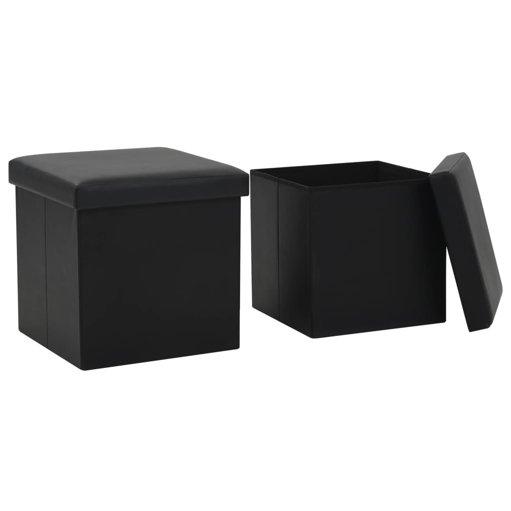 Storage Stool Set of 2 Black PVC, MDF, Foam Medium