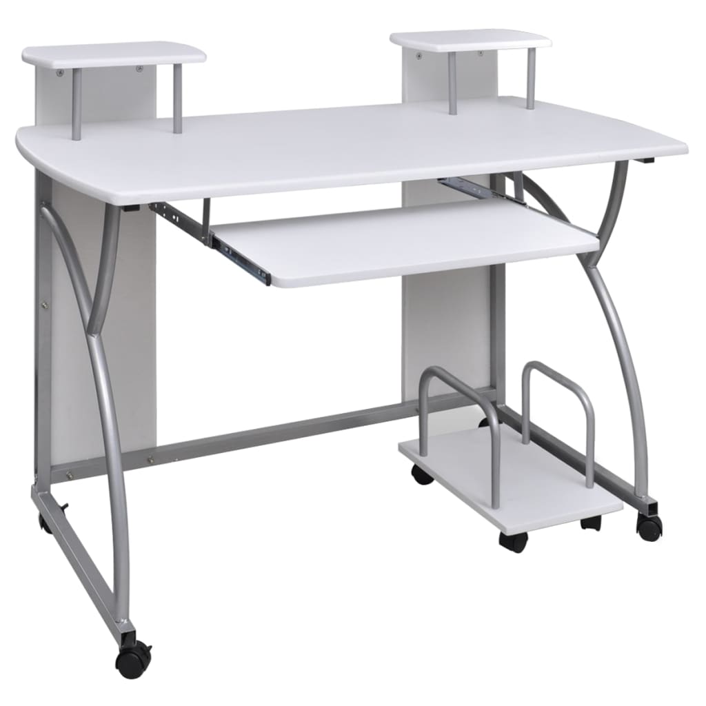Computer Desk with Pull-out Keyboard Tray White Cart Game Laptop Table