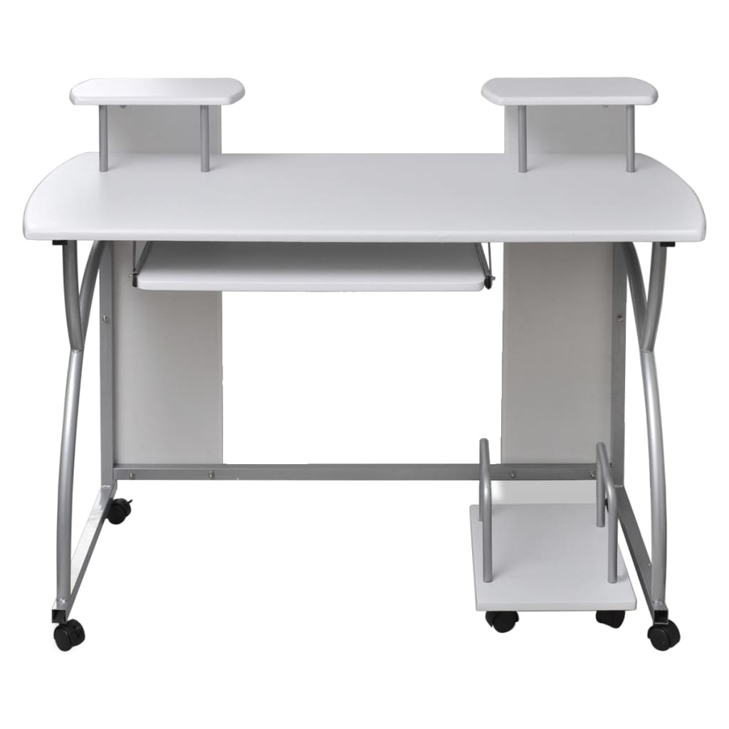 Computer Desk with Pull-out Keyboard Tray White Cart Game Laptop Table