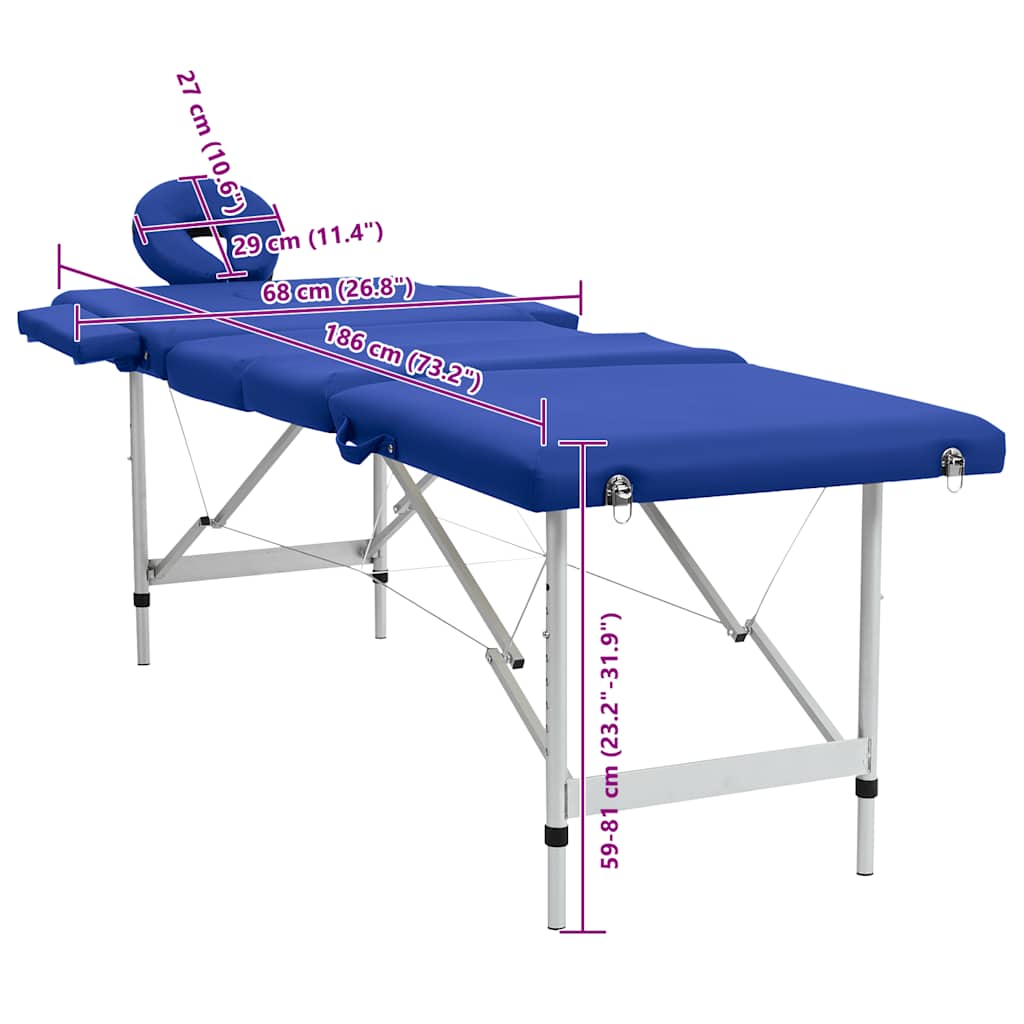 Blue Foldable Massage Table 4 Zones with Aluminum Frame