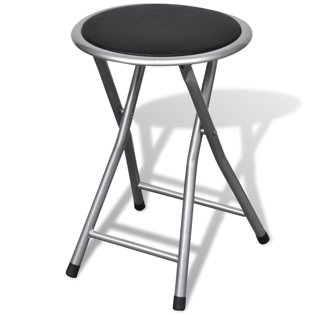 Stool Set of 4 Black, Silver Steel frame, PU leather seat