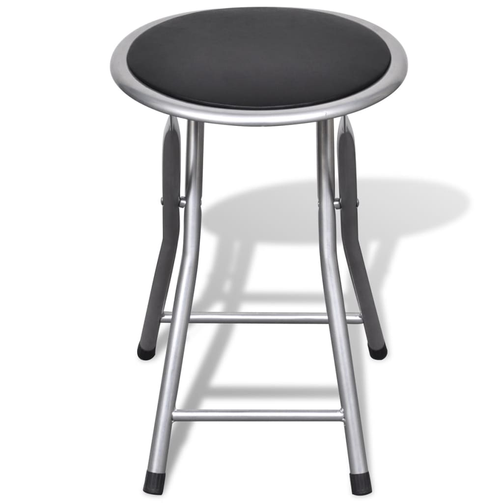 Stool Set of 4 Black, Silver Steel frame, PU leather seat