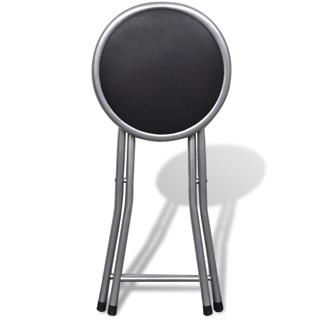 Stool Set of 4 Black, Silver Steel frame, PU leather seat