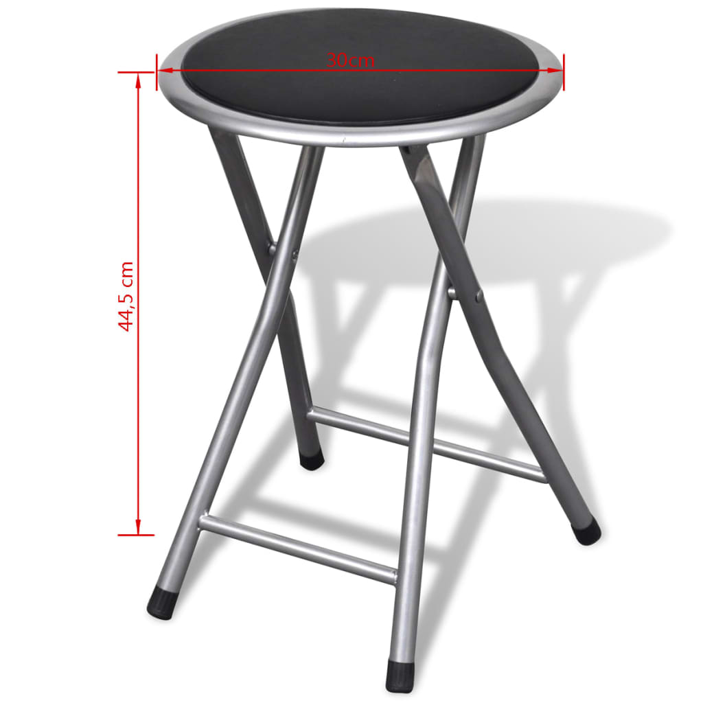 Stool Set of 4 Black, Silver Steel frame, PU leather seat
