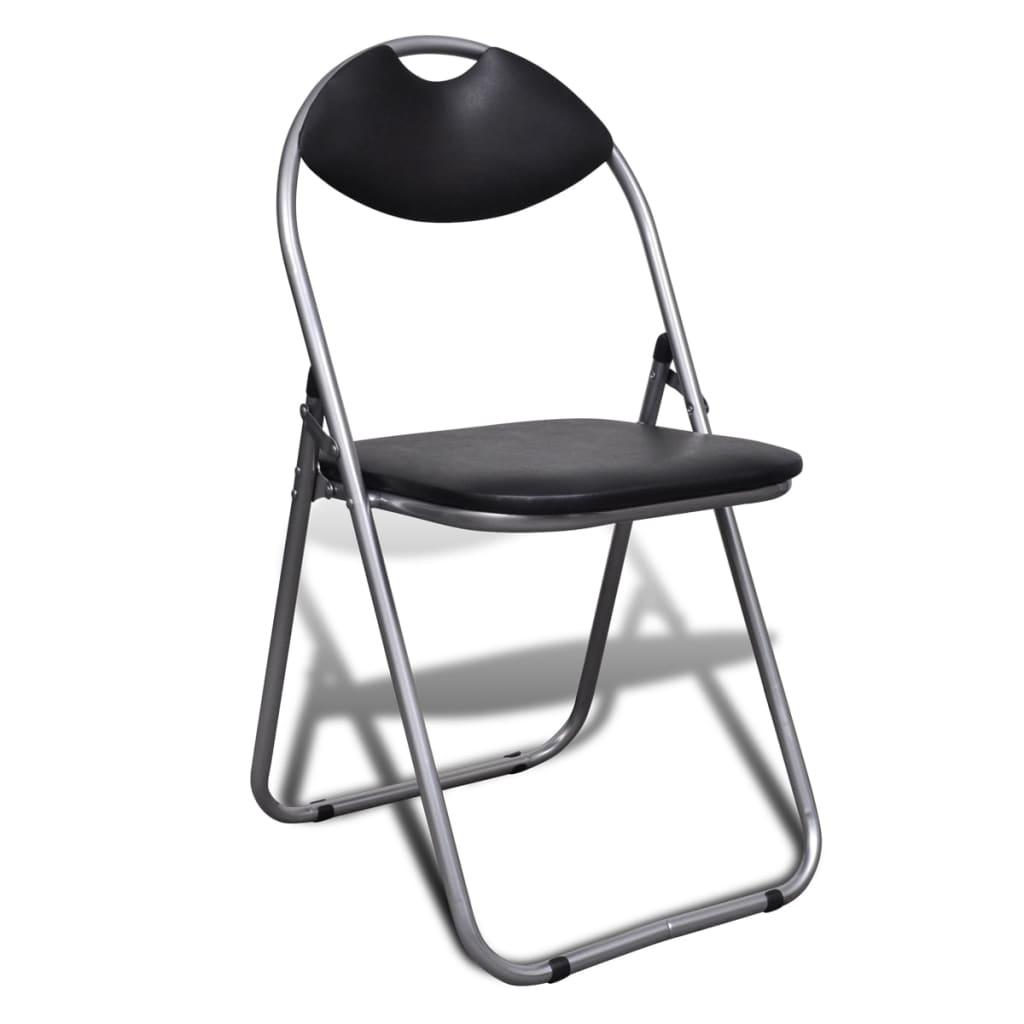Chair Set of 6 Black Faux Leather, Steel Standard Foldable