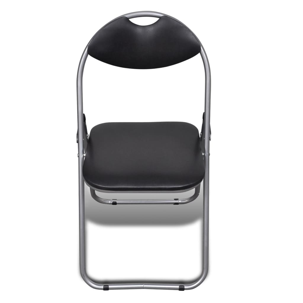Chair Set of 6 Black Faux Leather, Steel Standard Foldable
