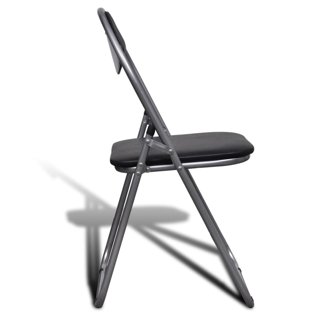 Chair Set of 6 Black Faux Leather, Steel Standard Foldable