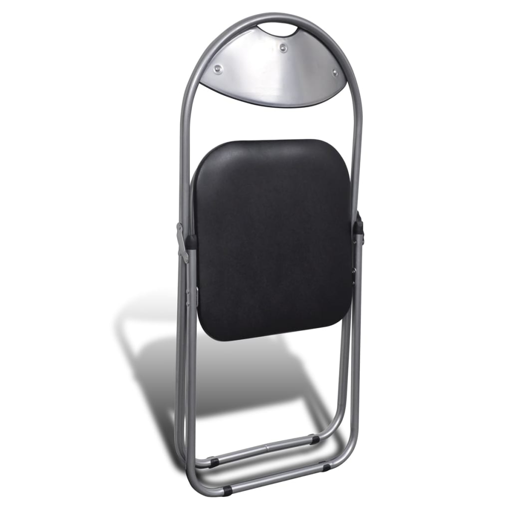 Chair Set of 6 Black Faux Leather, Steel Standard Foldable
