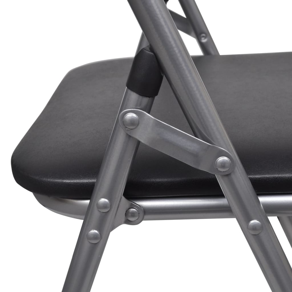 Chair Set of 6 Black Faux Leather, Steel Standard Foldable
