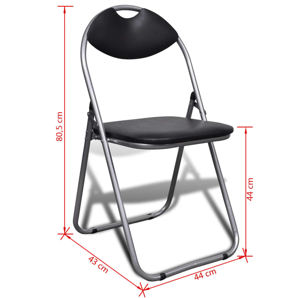 Chair Set of 6 Black Faux Leather, Steel Standard Foldable